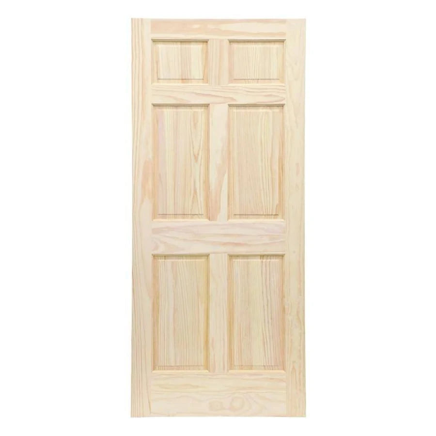 Clear 6-Panel Solid Core Unfinished Pine Wood Slab Door O18512