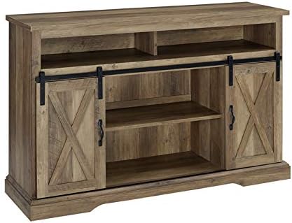 Stone Gray Barnwood Sliding Door Wood TV Stand F201