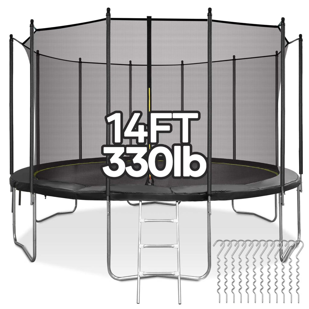 14 FT Trampoline with Ladder, Safety Enclosure, Wind Stakes E55029