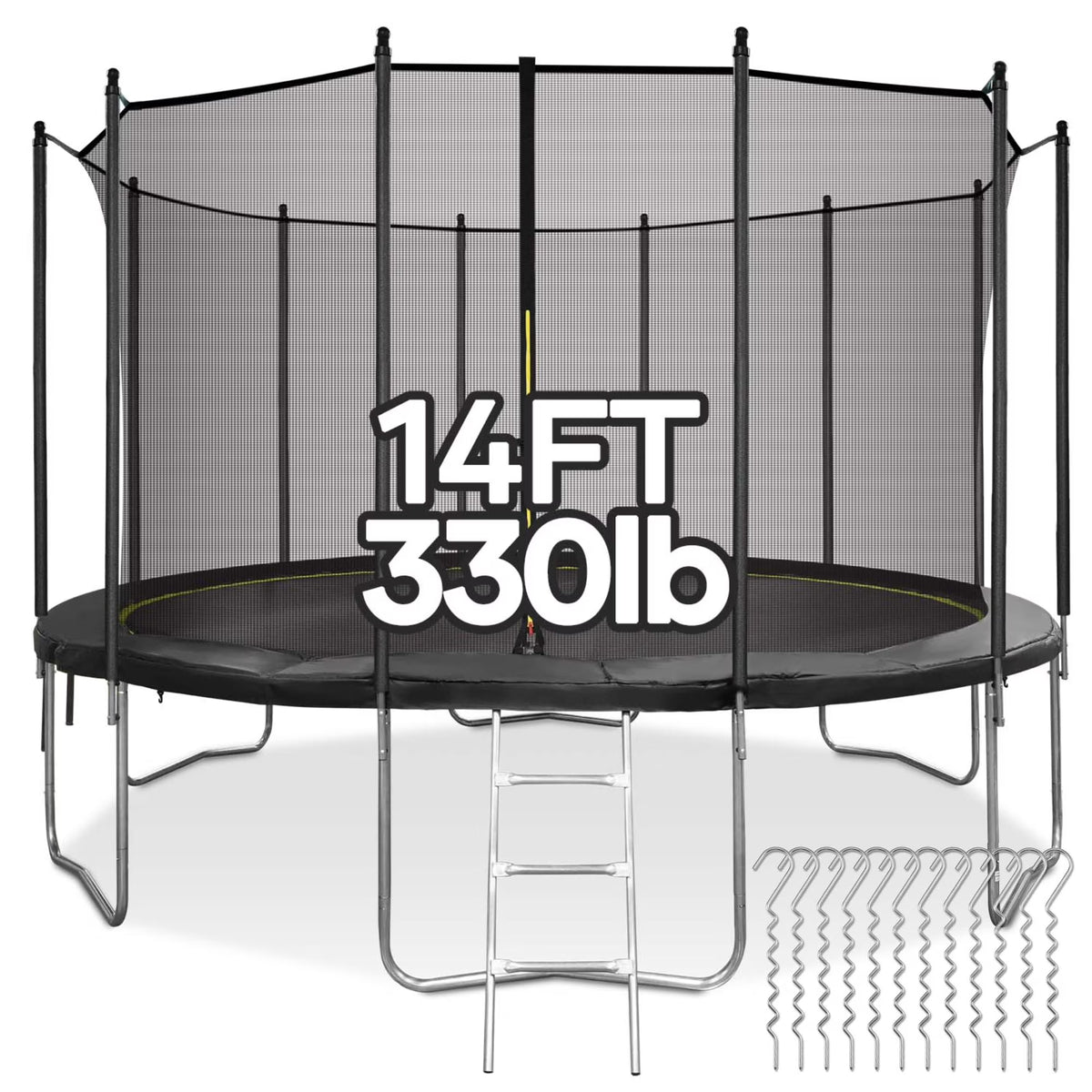 14 FT Trampoline with Ladder, Safety Enclosure, Wind Stakes E55029