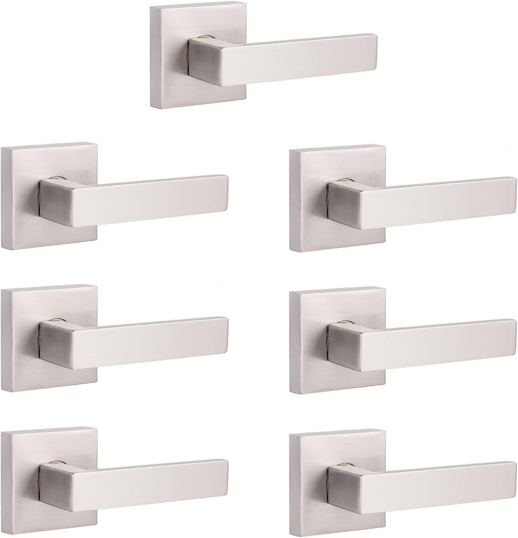 Brushed Nickel Square Entrance Door Lever with Deadbolt Locksets, 2 Pack Z98536