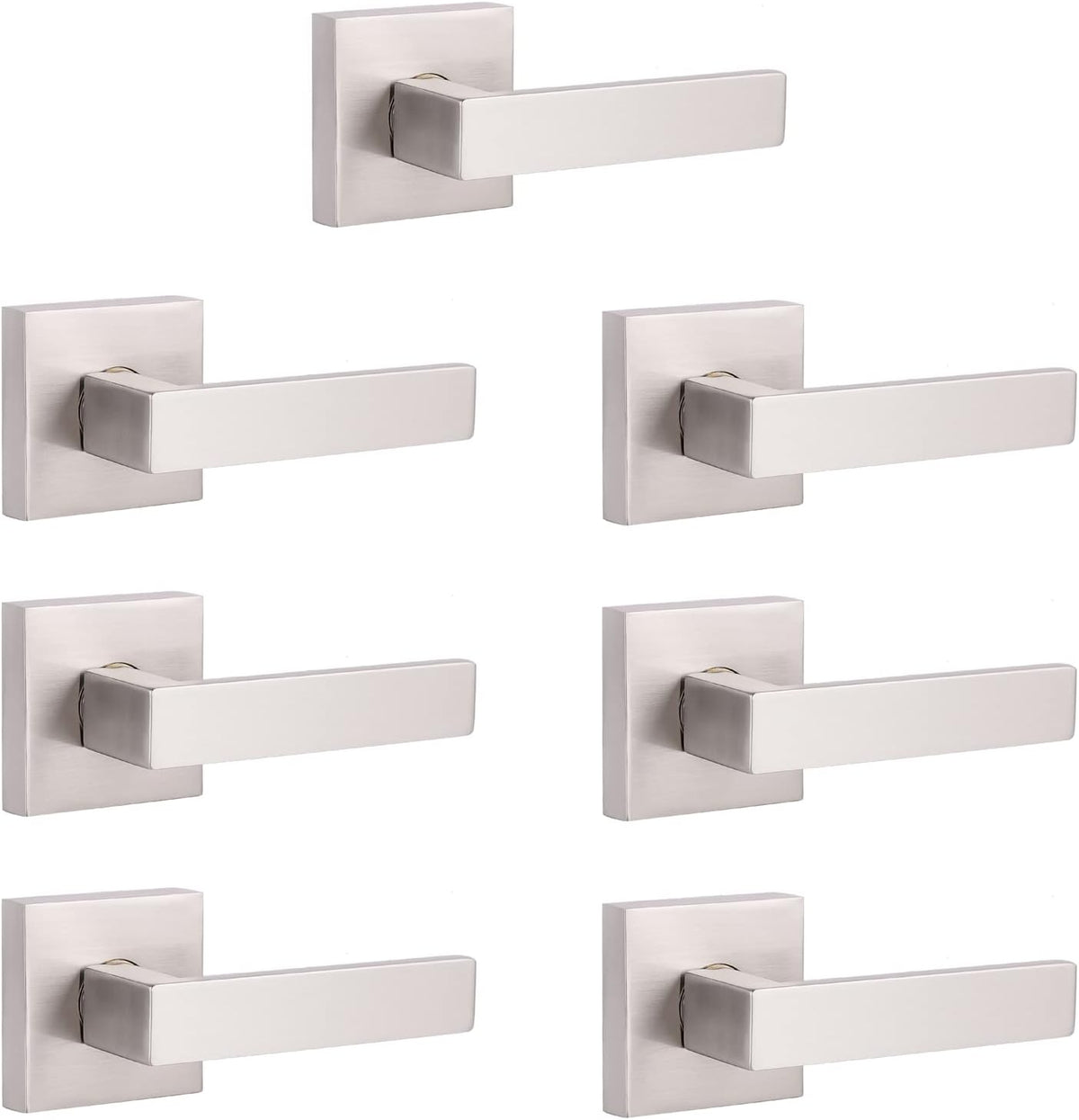 Brushed Nickel Square Entrance Door Lever with Deadbolt Locksets, 2 Pack Z98536