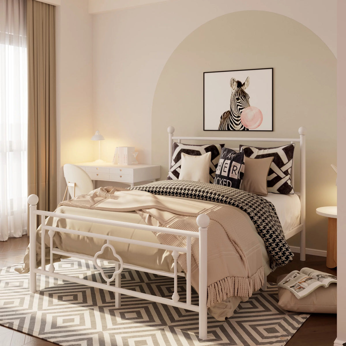 Queen Size Black Metal Platform Bed Frame with Headboard and Footboard H45295