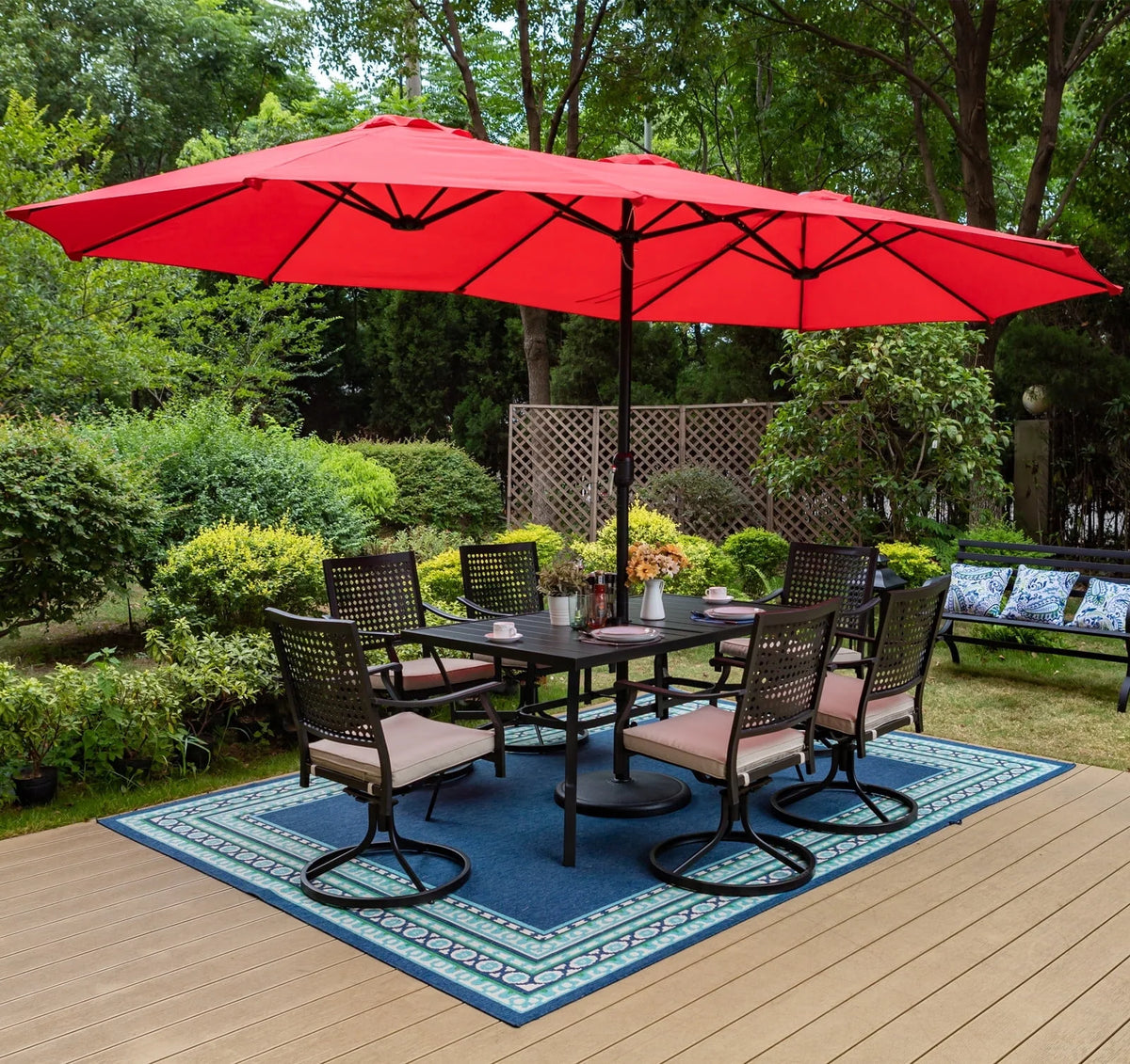 15ft Double-Sided Patio Umbrella with Base V922609