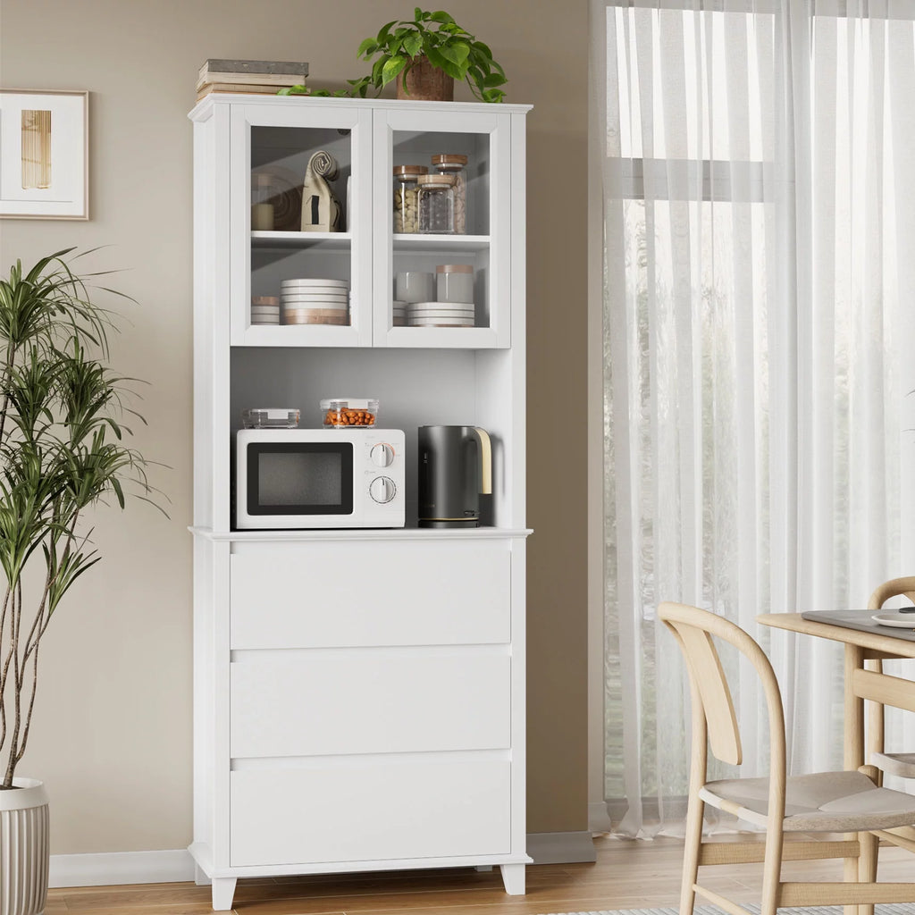 White 3 Drawer Tall Cabinet with Glass Door Q282
