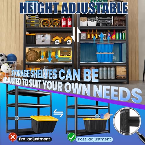 72" Black Metal Garage Shelving 3000LBs 5T Adjustable I336951
