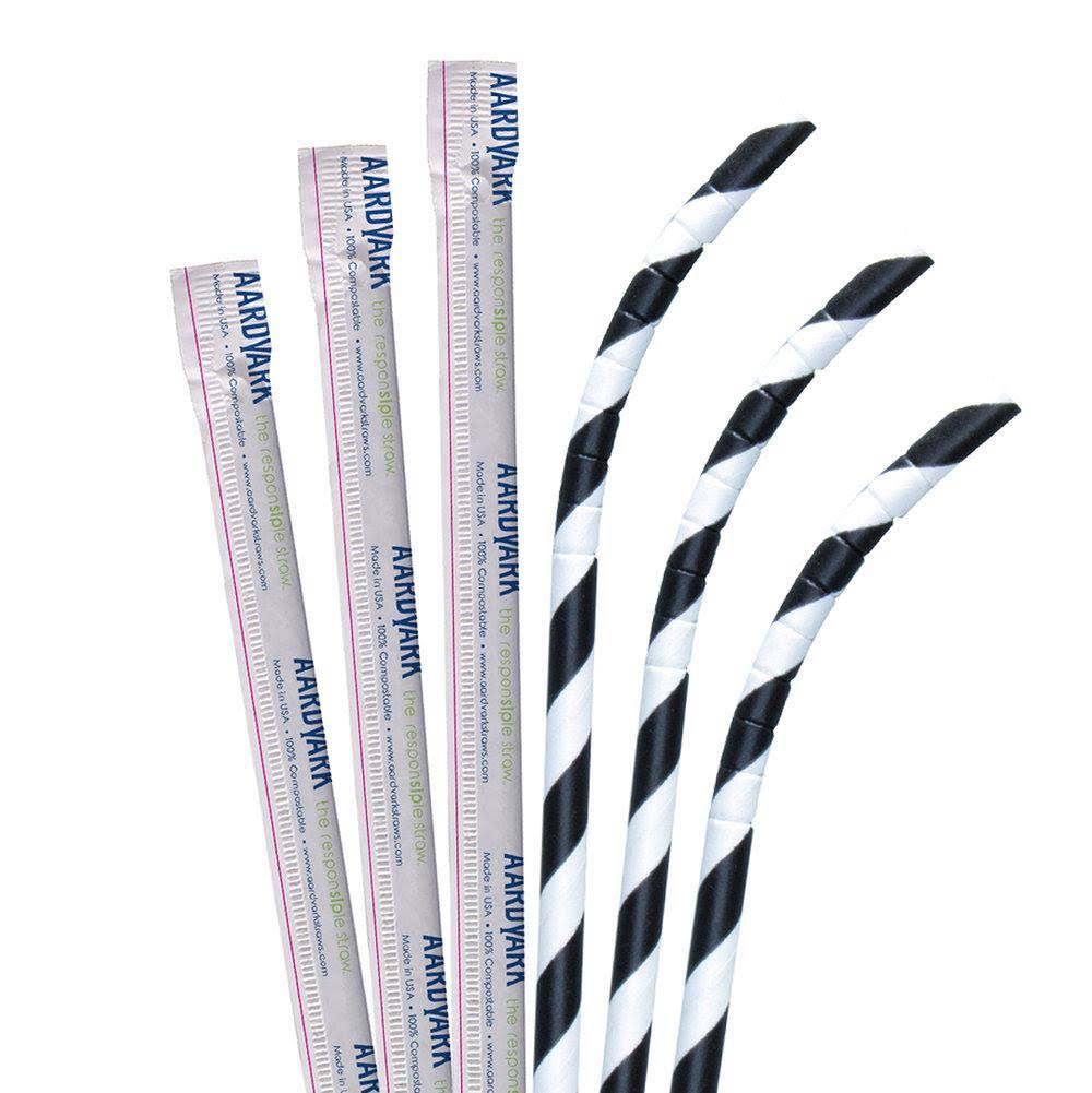 7 3/4x22 Black White Striped Paper Straw Z200