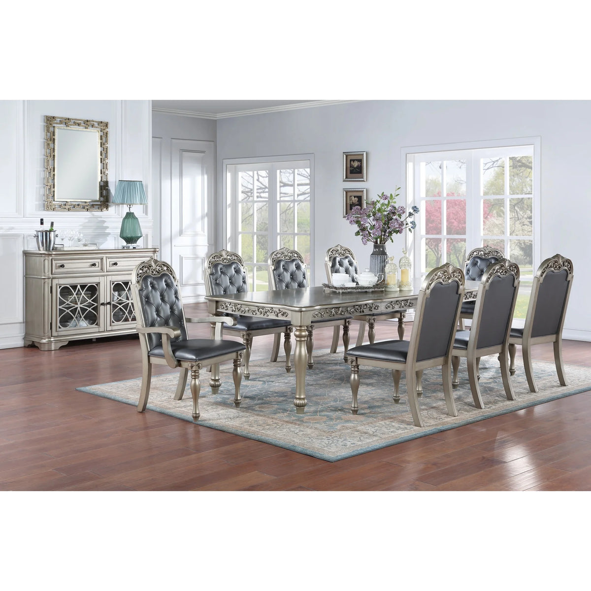 Grey Silver Rubberwood Upholstered Dining Chairs Set of 2 L3643