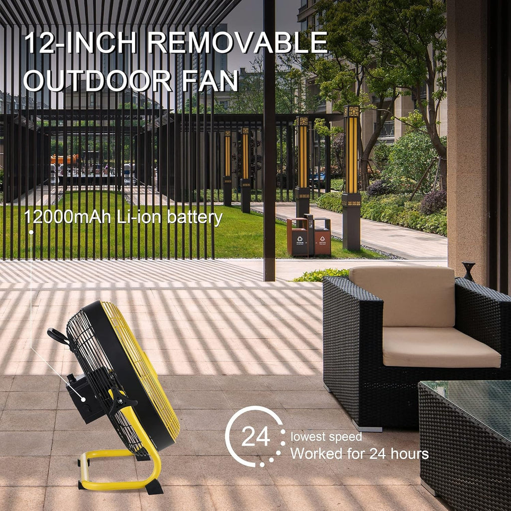 Cordless Rechargeable 12 Inch Floor Fan with Metal Blade R762