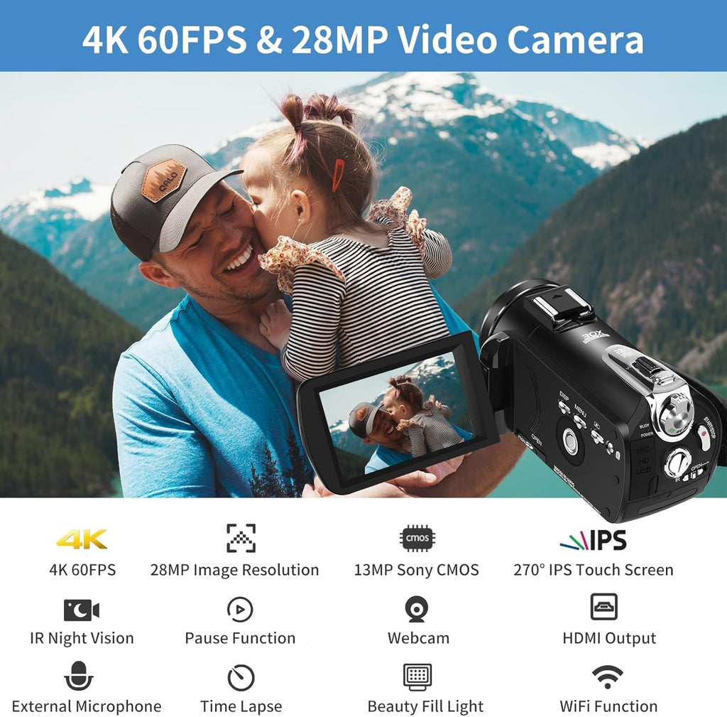 4K 1080P 60FPS Video Camcorder with 30X Zoom Infrared Night Vision Q82459