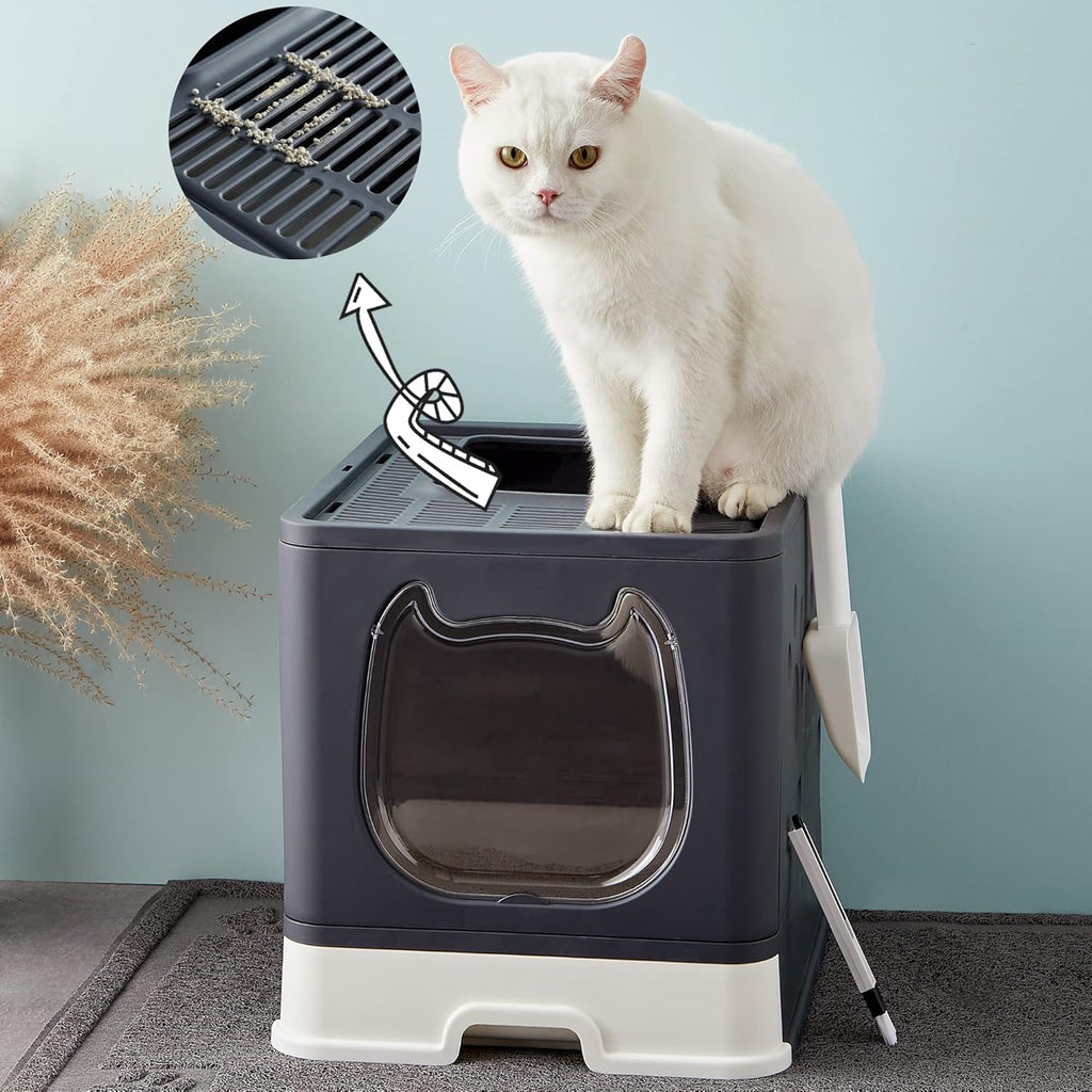 Black Covered Cat Litter Box with Lid V665416