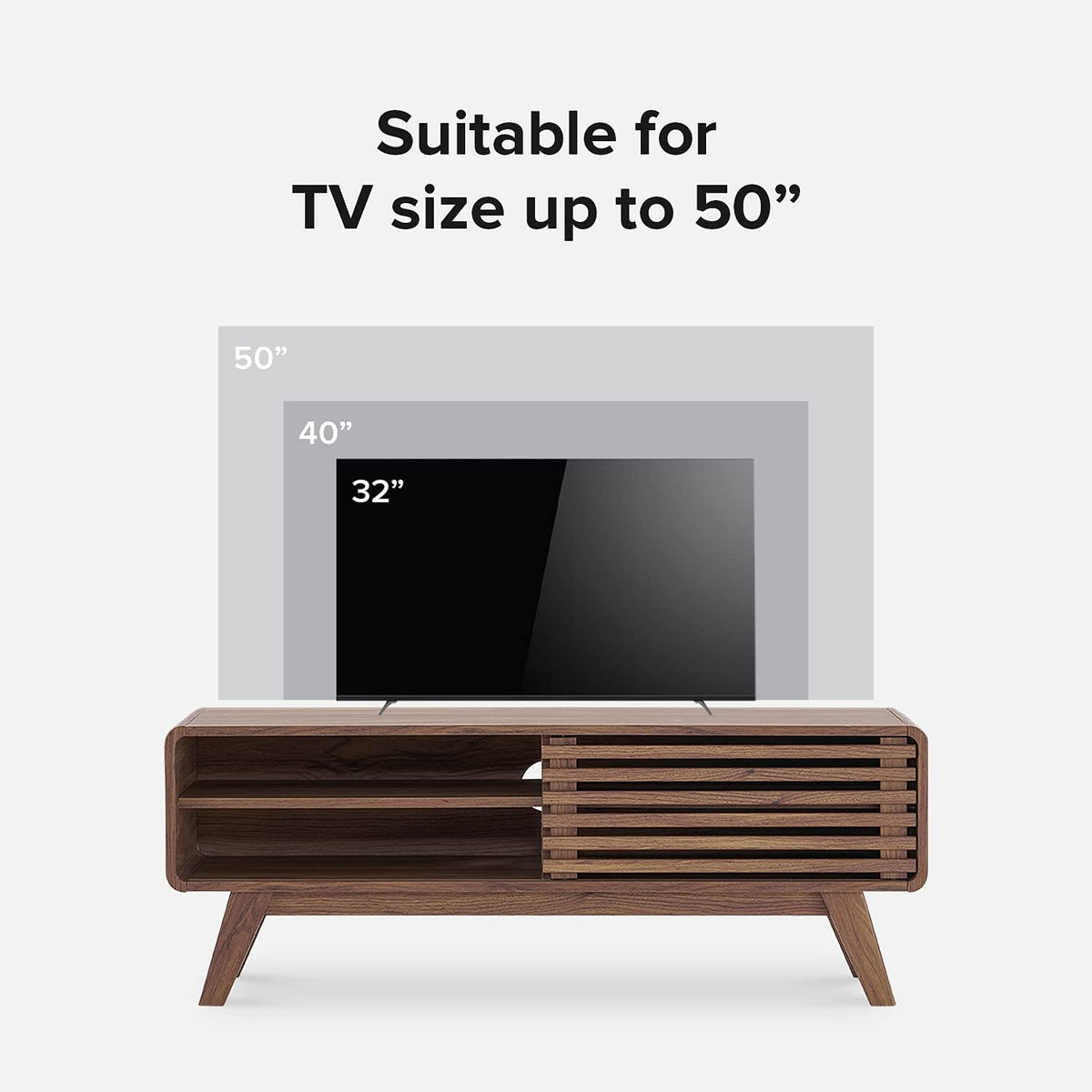 Scandinavian TV Stand with Slatted Door A256