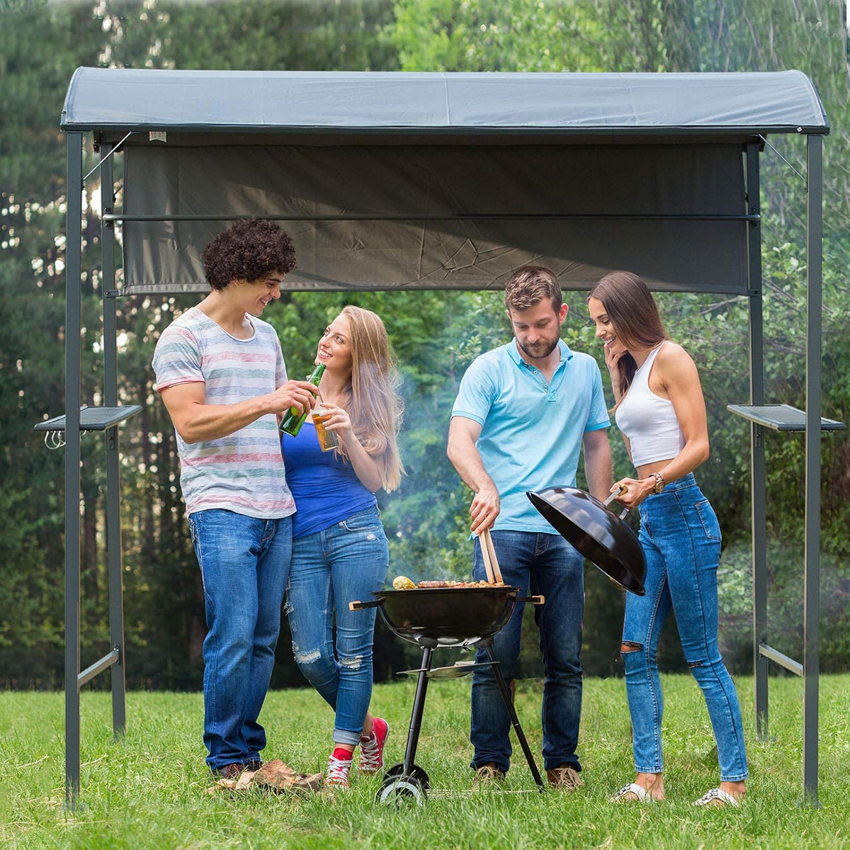 7FT BBQ Grill Gazebo Canopy with Sun Shade Panel S222