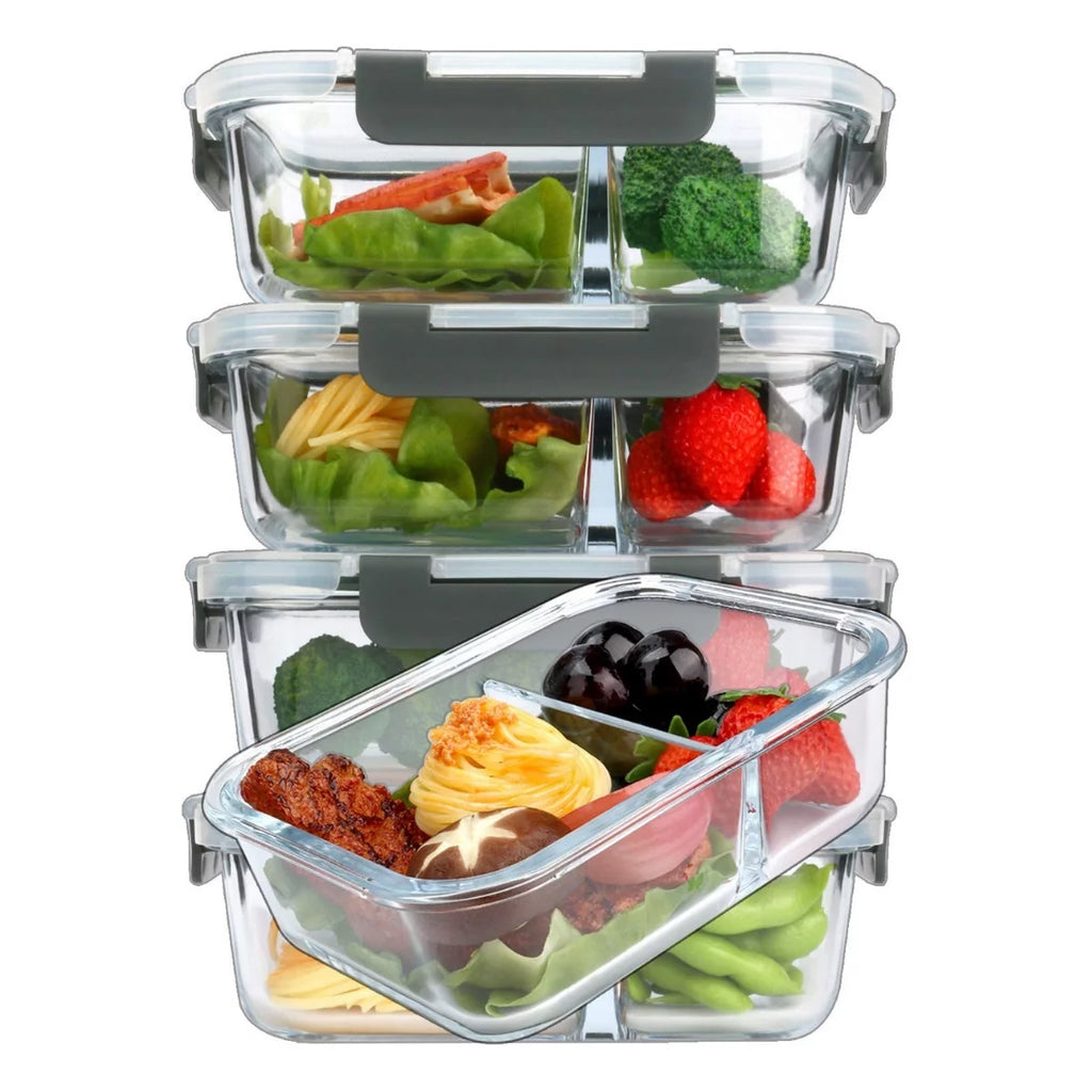 5-Pack 36 Oz 2 Compartments Glass Food Storage Containers with Locking Lids I341260