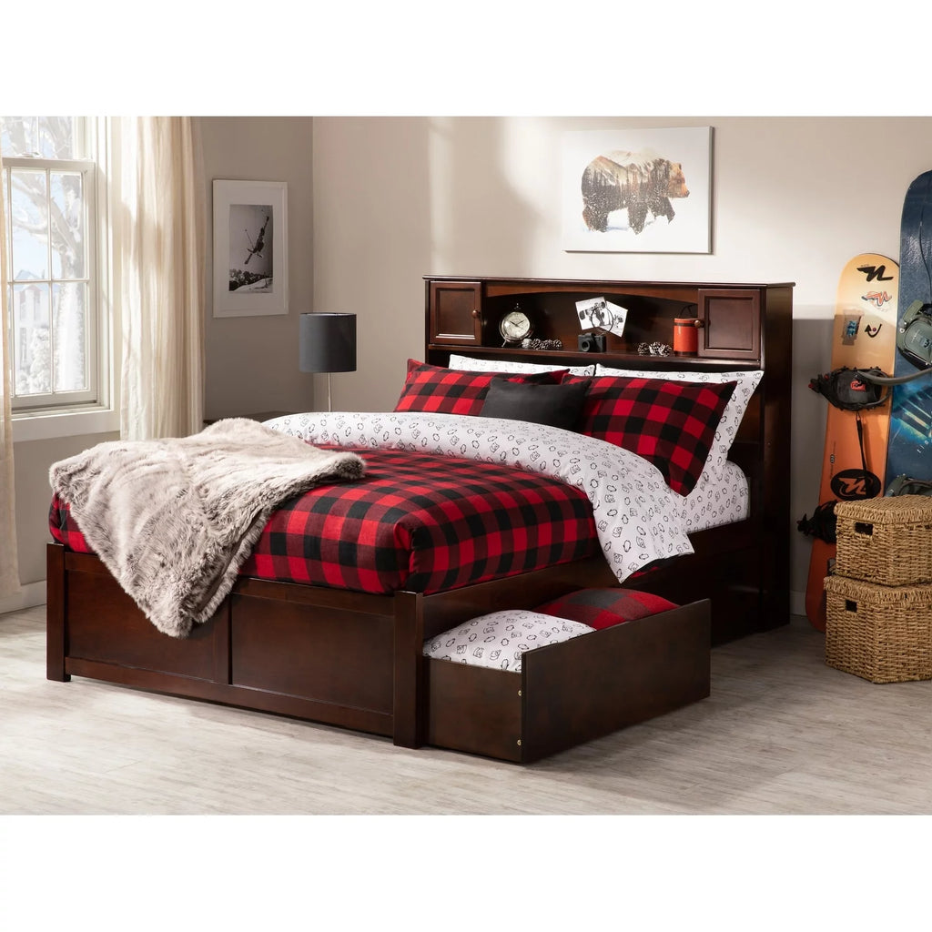 Walnut Full Platform Bed with Footboard 2 Drawers G3714