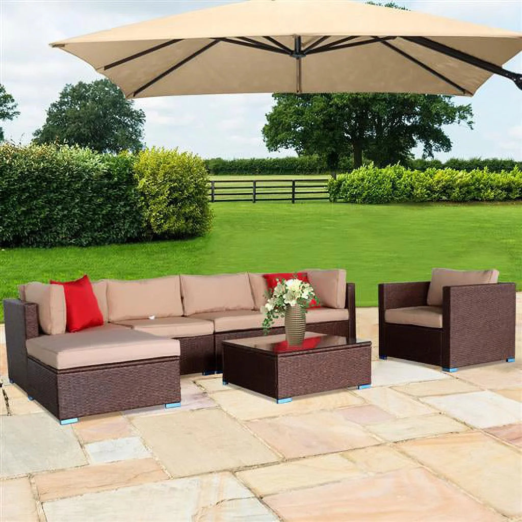 7 Pieces PE Wicker Rattan Corner Sofa Set M715