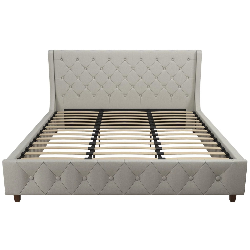 King Light Gray Linen Upholstered Bed J53110