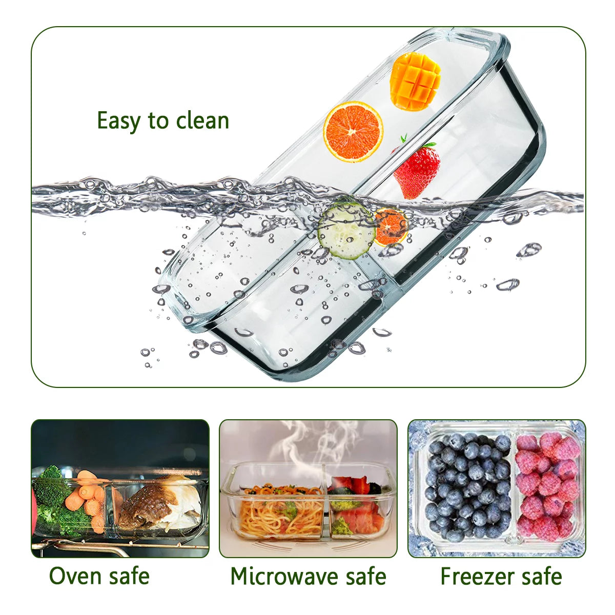 5-Pack 36 Oz 2 Compartments Glass Food Storage Containers with Locking Lids I341260