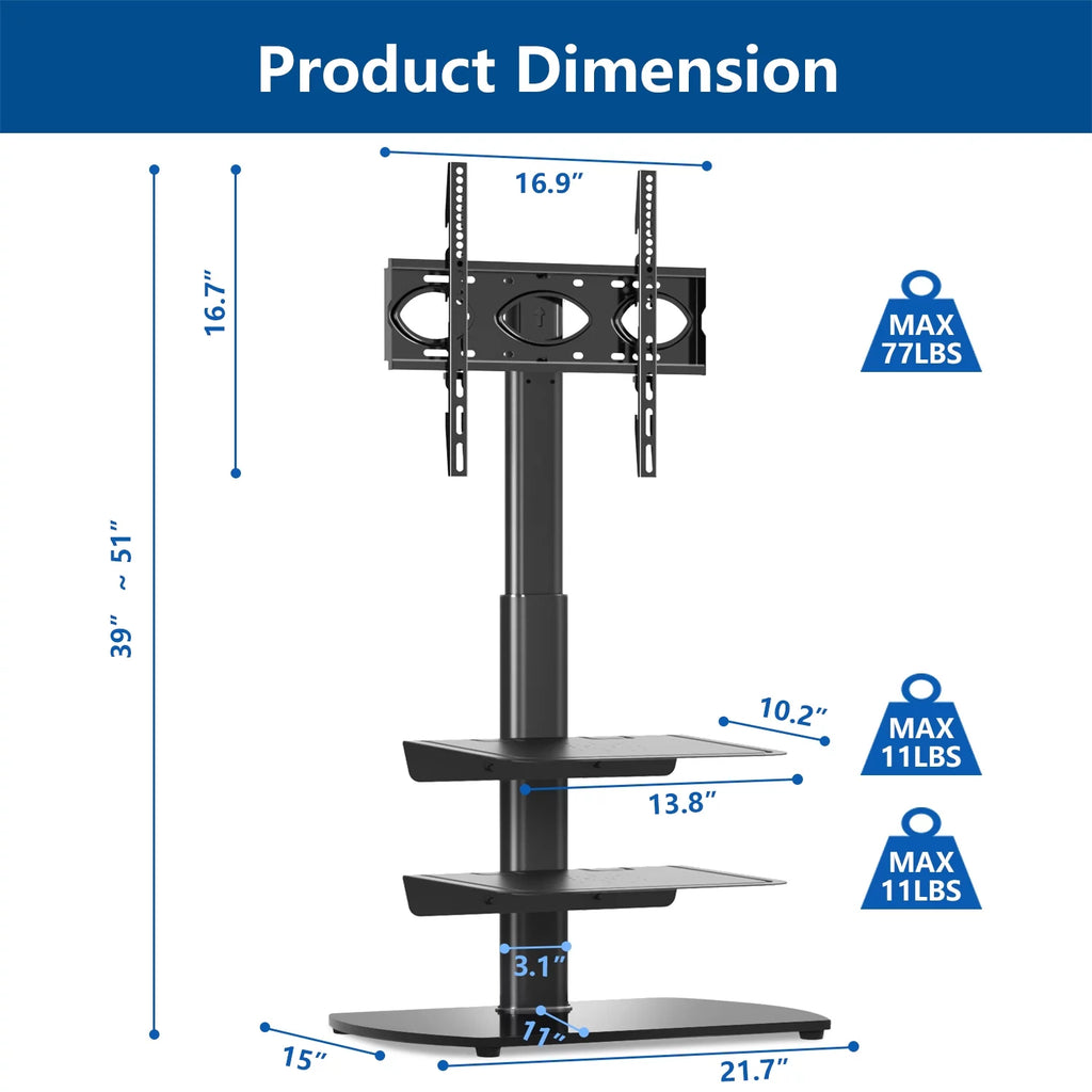 Black Metal Floor TV Stand up to 65 inch H863071