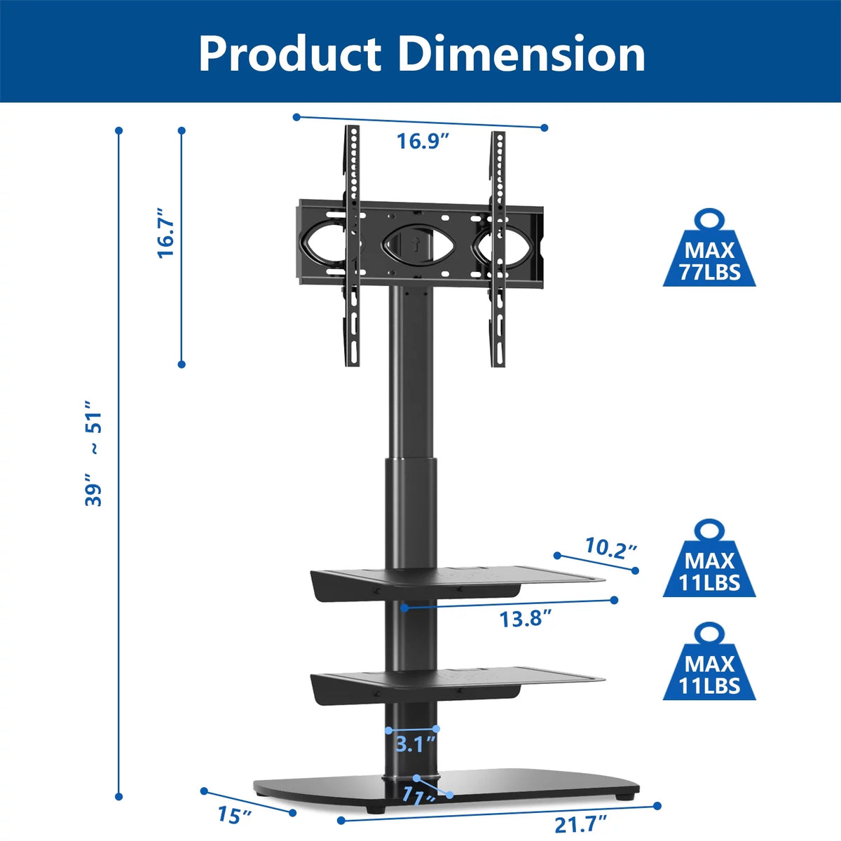 Black Metal Floor TV Stand up to 65 inch H863071