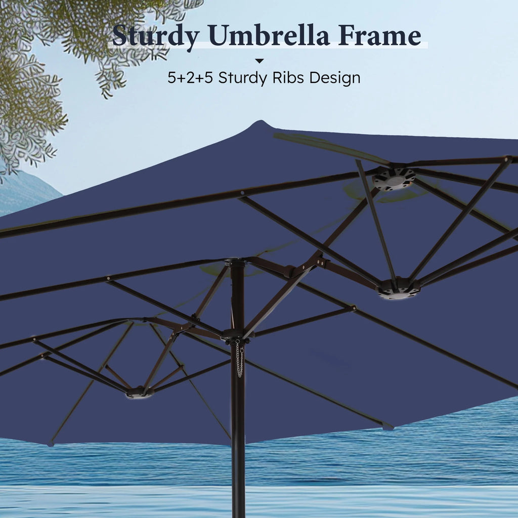 15ft Double-Sided Patio Umbrella with Base V922609