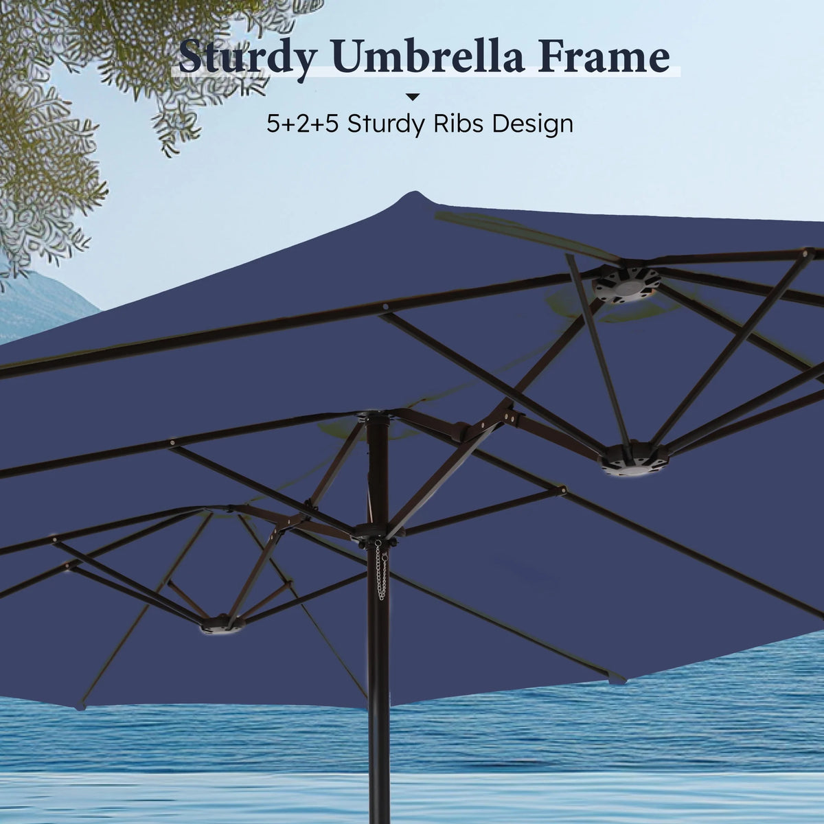15ft Double-Sided Patio Umbrella with Base V922609
