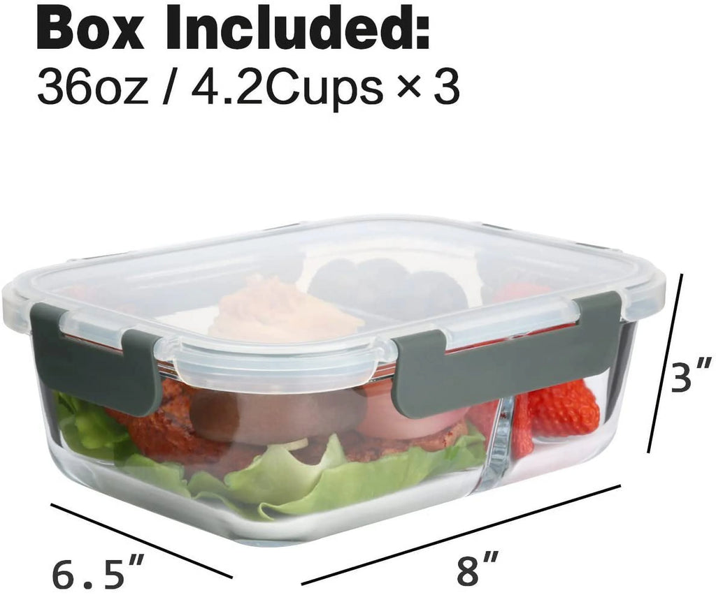 5-Pack 36 Oz 2 Compartments Glass Food Storage Containers with Locking Lids I341260