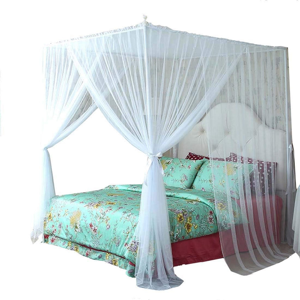 Queen Black Canopy Bed Frame with Bed Drape Netting Y683476