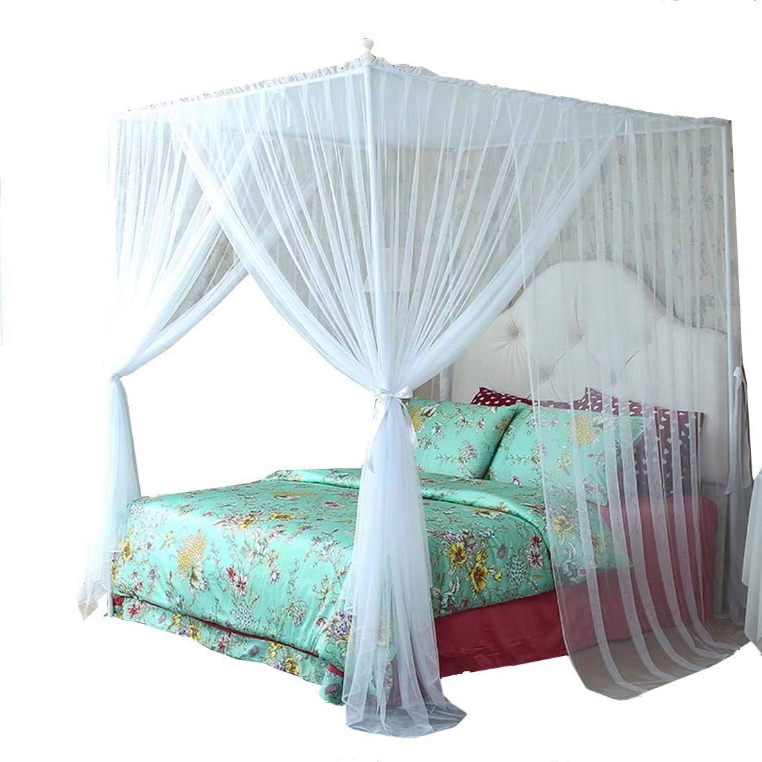 Queen Black Canopy Bed Frame with Bed Drape Netting Y683476