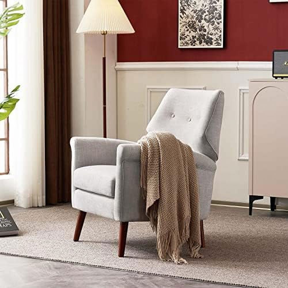 Chenille-Black&White Upholstered Fabric Armchair with Wood Legs O543118