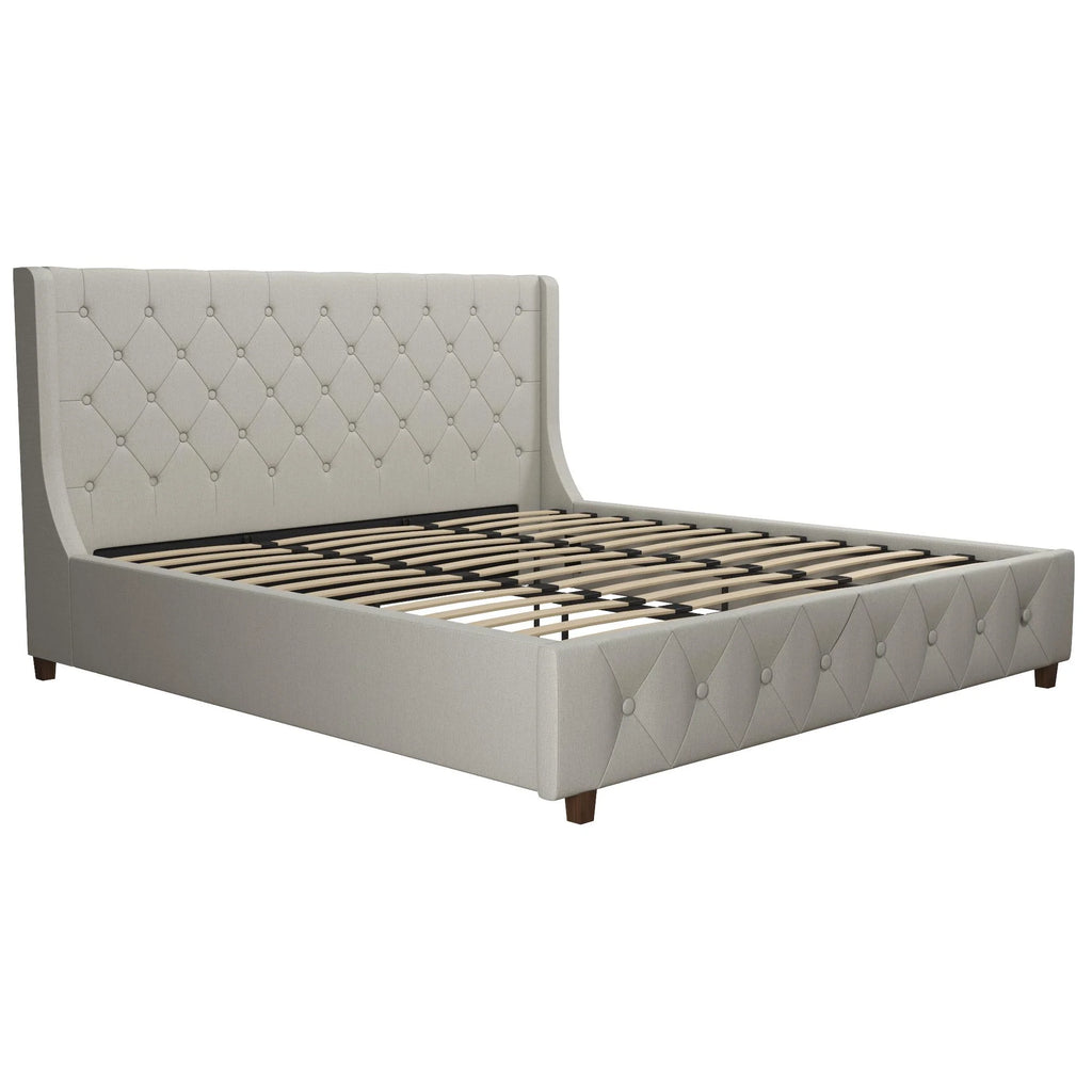King Light Gray Linen Upholstered Bed J53110