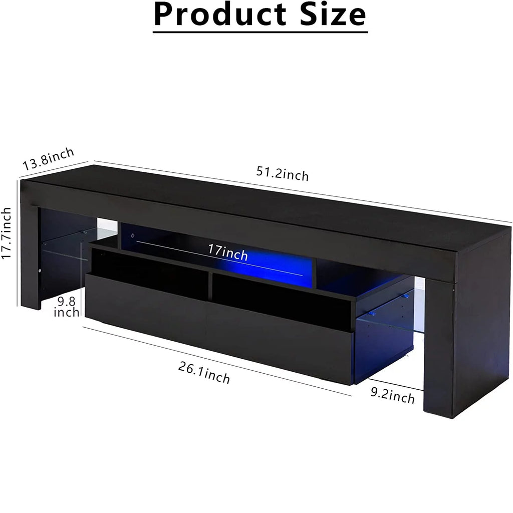 Black LED Light TV Stand with Drawer and Glass Shelf O591