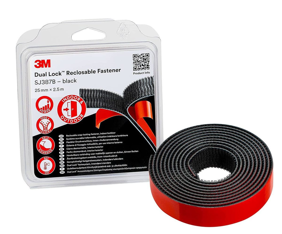 Black Dual Lock Reclosable Fastener, 25 mm x 2.5 M F84018