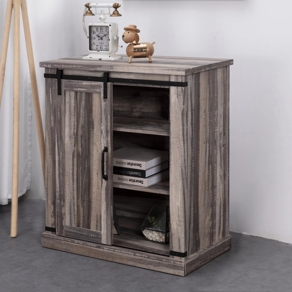 Aged Wood Sliding Barn Door Accent Cabinet S7043