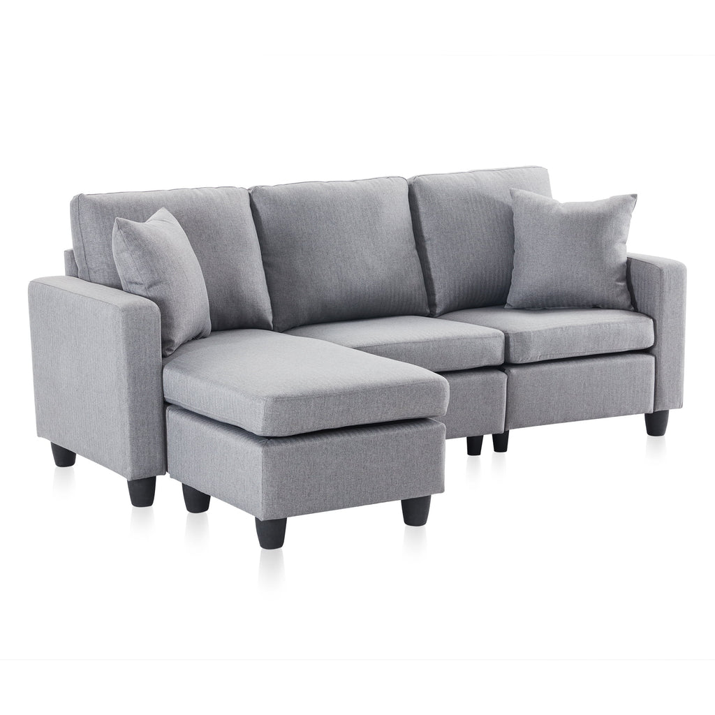 Gray Linen Fabric Convertible Sectional Sofa X517