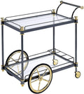 Metal Framed Serving Cart with Glass Shelves Black and Gold U7002