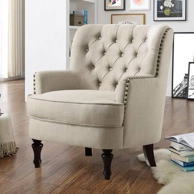 Beige Linen Tufted Armchair H9012