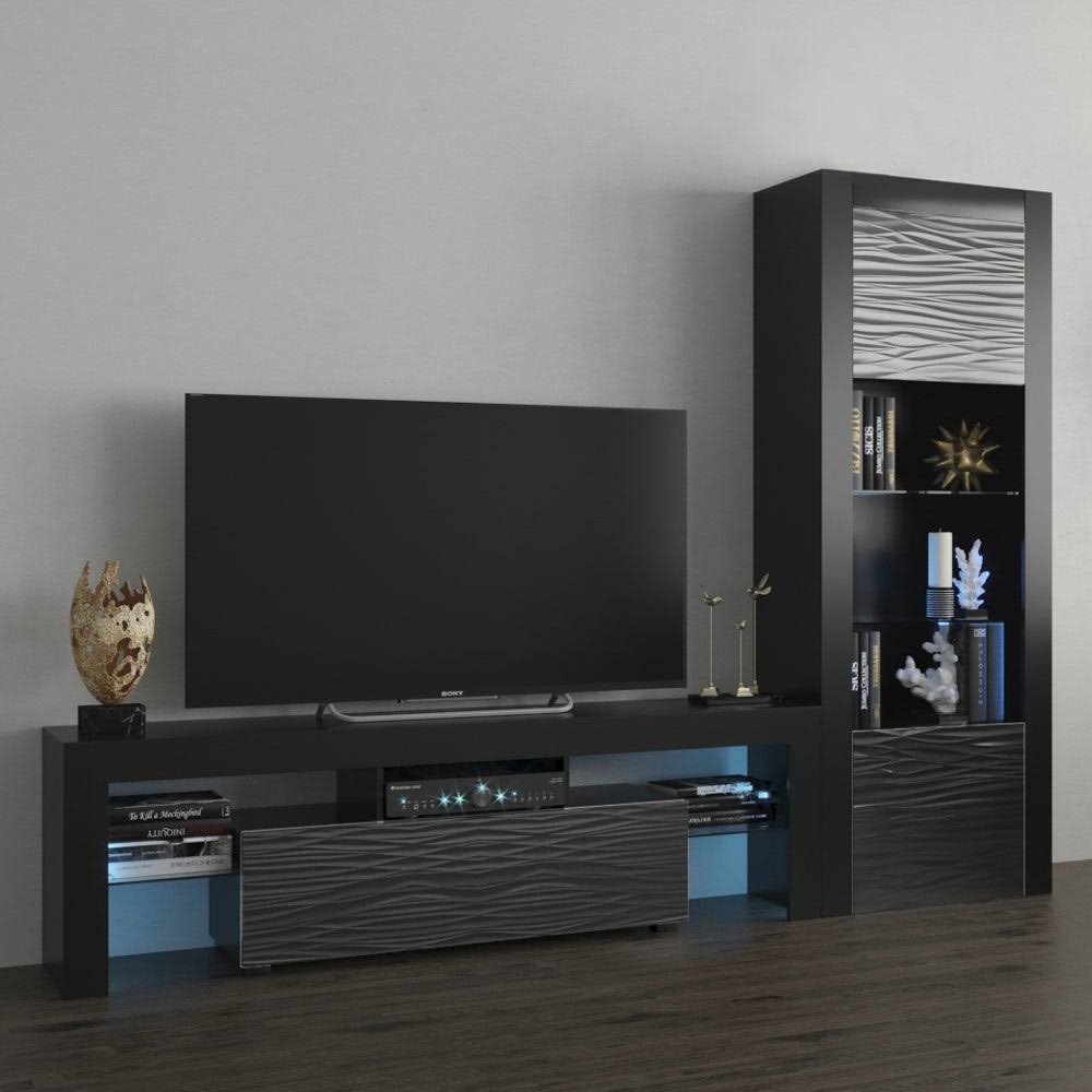 Black Modern Wall Unit Entertainment Center H7303
