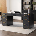 Black Executive Desk with 2 File Drawers A257