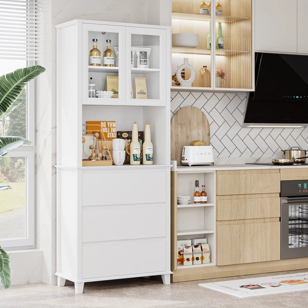 White 3 Drawer Tall Cabinet with Glass Door Q282