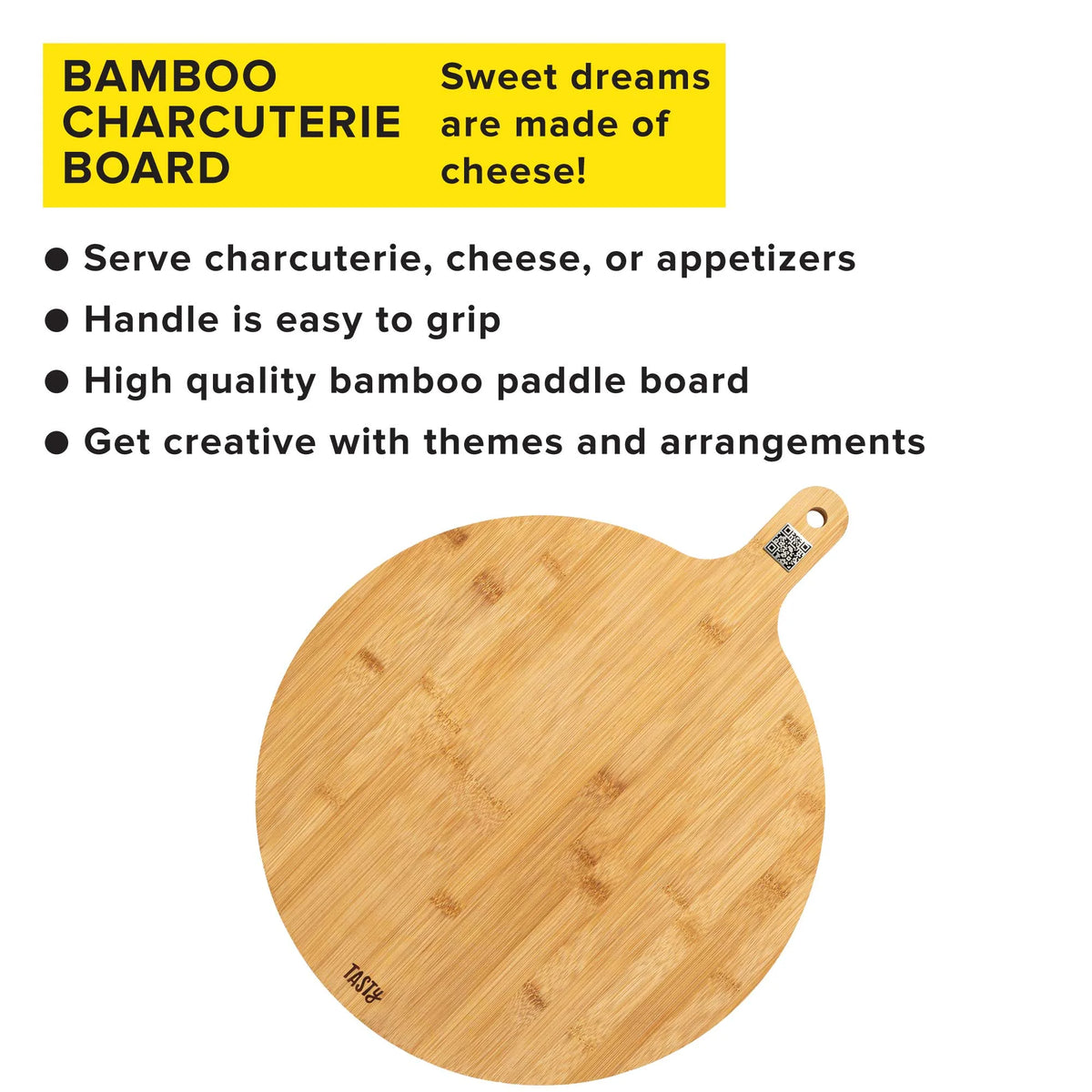 Bamboo Round Charcuterie Board with Handle, 15.5" F270681