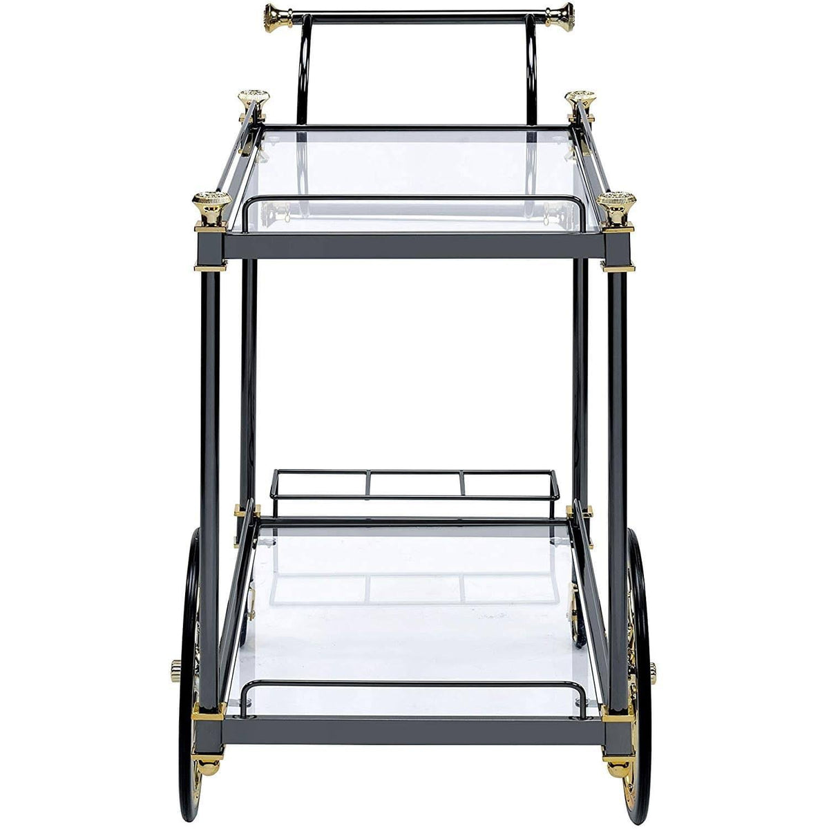 Metal Framed Serving Cart with Glass Shelves Black and Gold U7002
