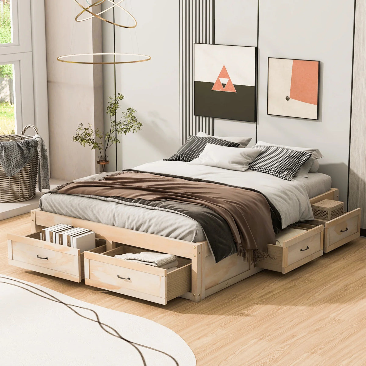Full Size Wood Captain Bed with 6 Storage Drawers U711254