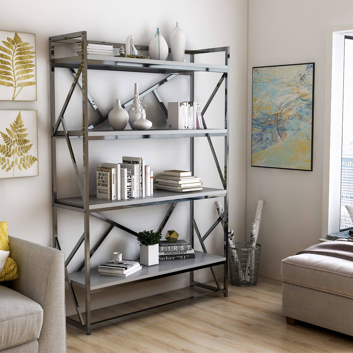 Modern Metal 4 Shelf Bookcase X94842