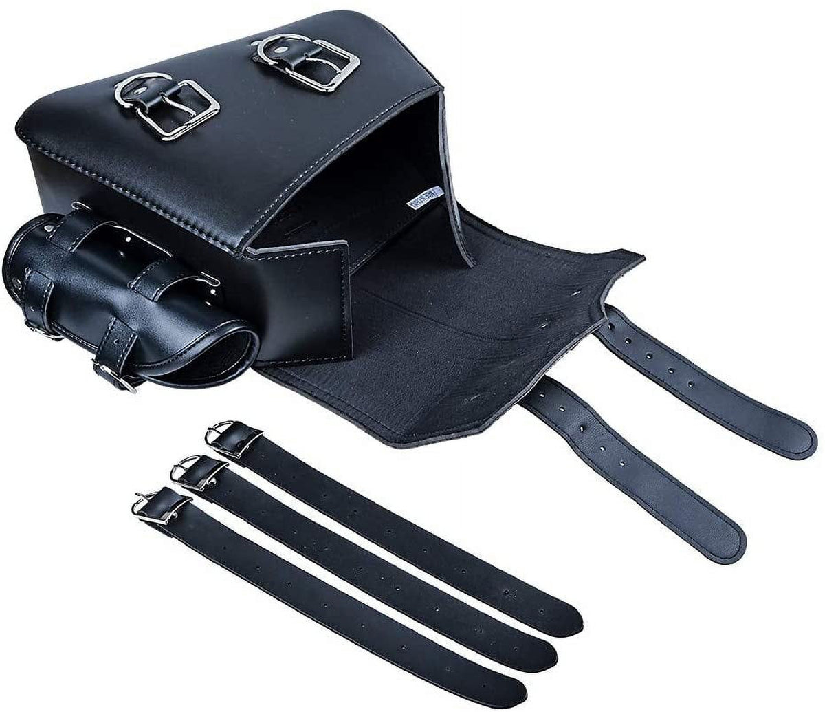 Left Black Soft PU Leather Solo Swing Arm Saddle Bag with Side Storage L8694