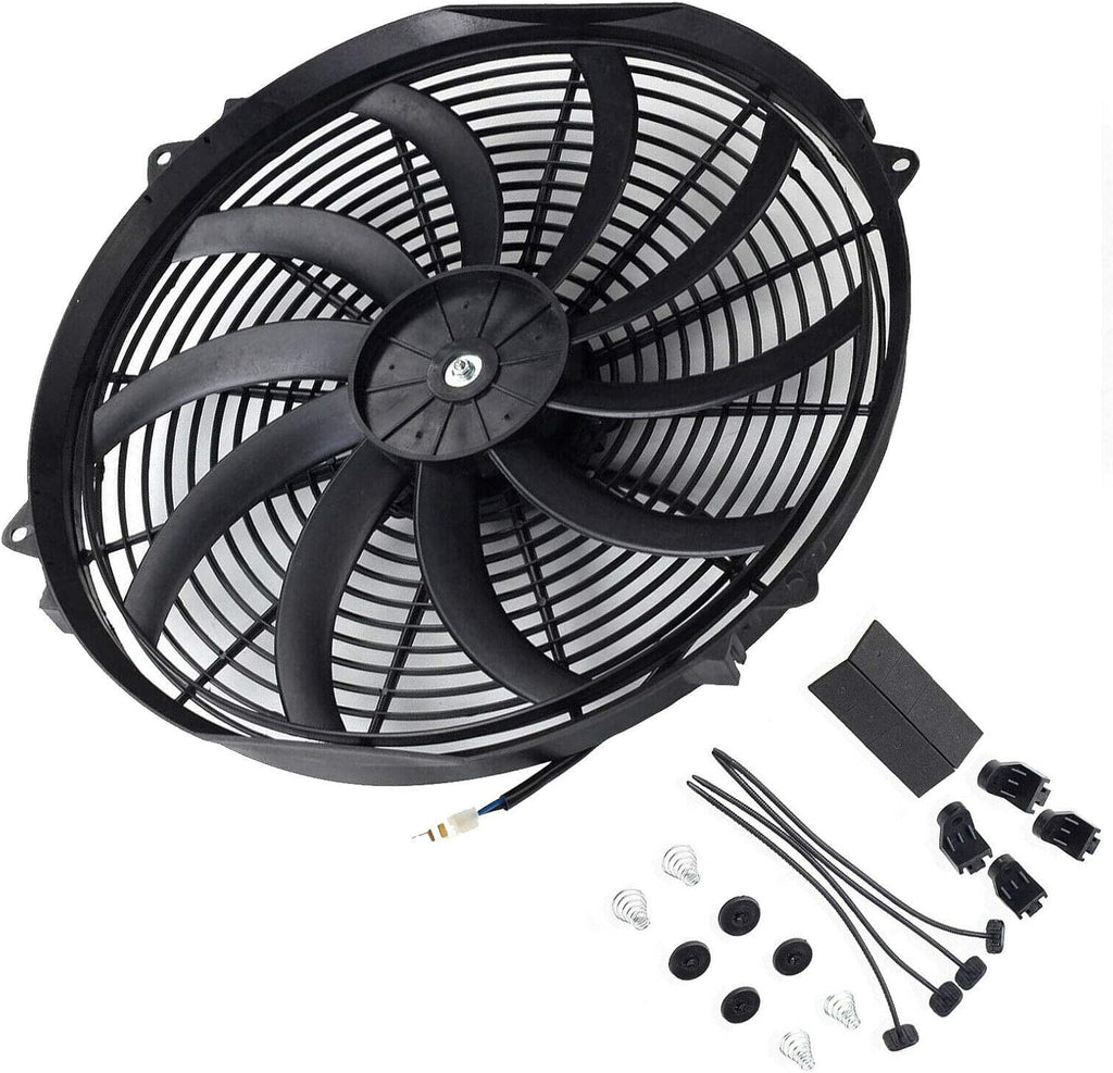 16" Slim Push Pull 12V Electric Radiator Cooling Fan with Thermostat Control Relay Wire Kit Pack of 2 J302