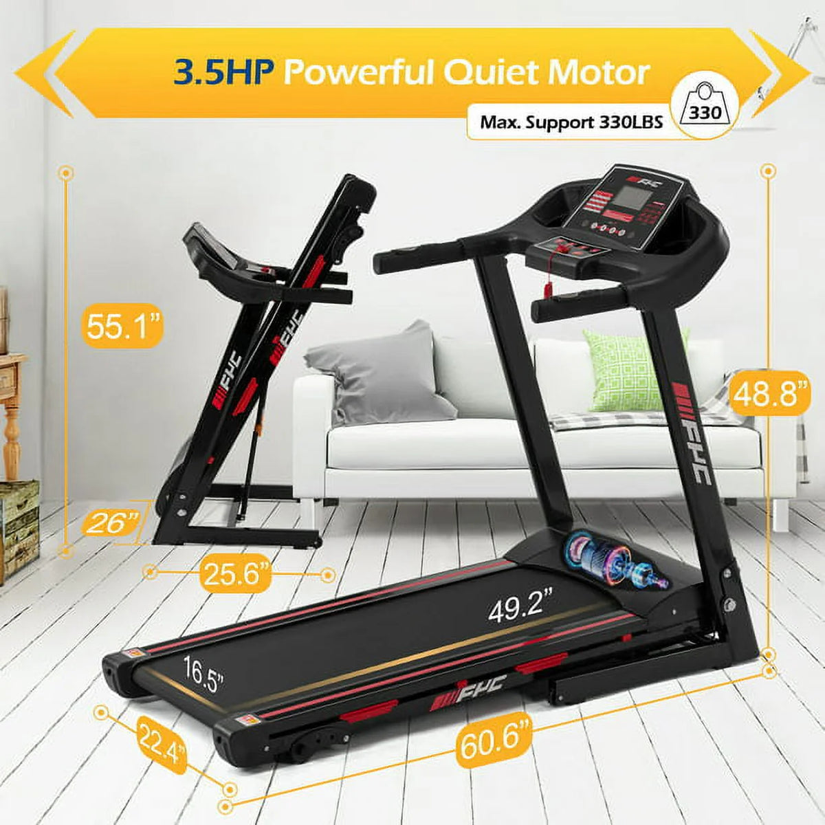 3.5HP Folding Treadmill with 330LB Capacity K78287