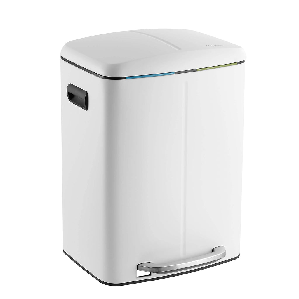 White 10.5-Gallon Double Bucket Trash Can with Lid Q4156