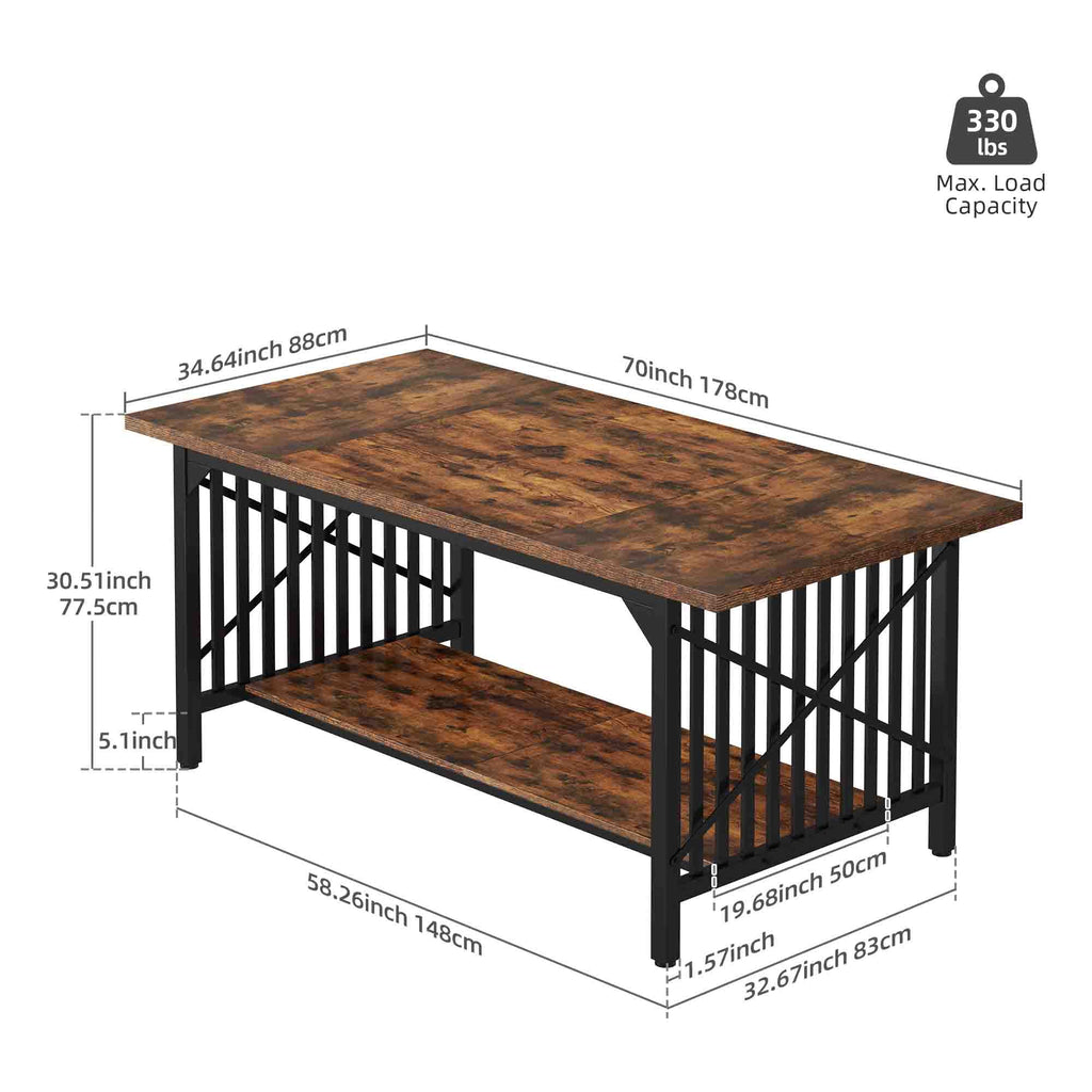 Rustic Brown Industrial Rectangular Wood Dining Table with Storage J5320