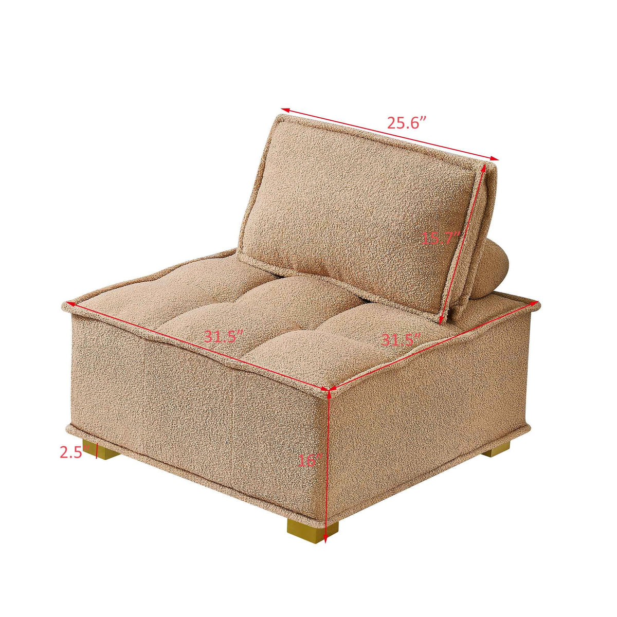 Single Sofa Ottoman with Gold Wooden Legs Teddy Fabric L452224